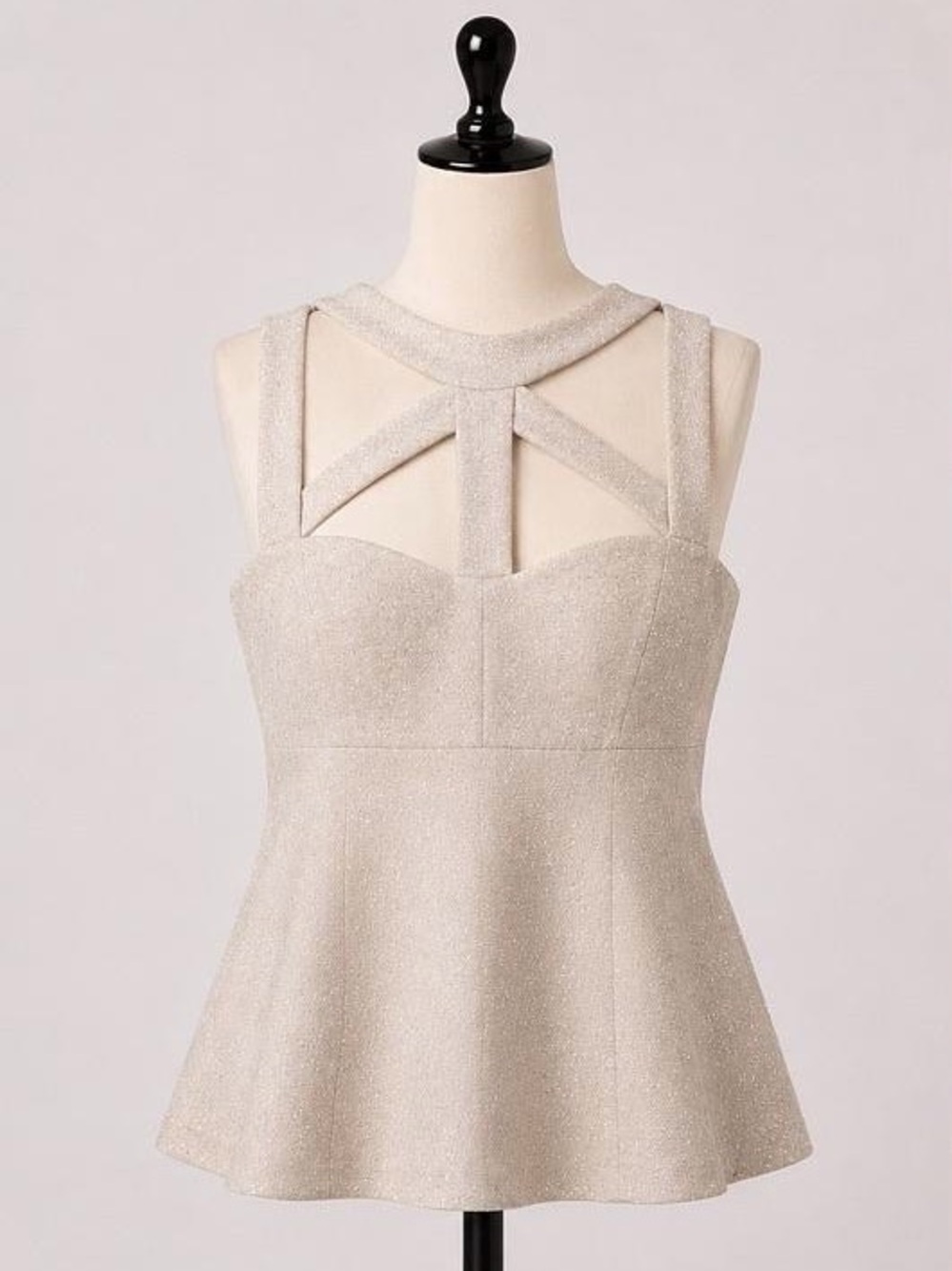 Boston Proper Glitter Strapless Peplum Top in Light Champagne